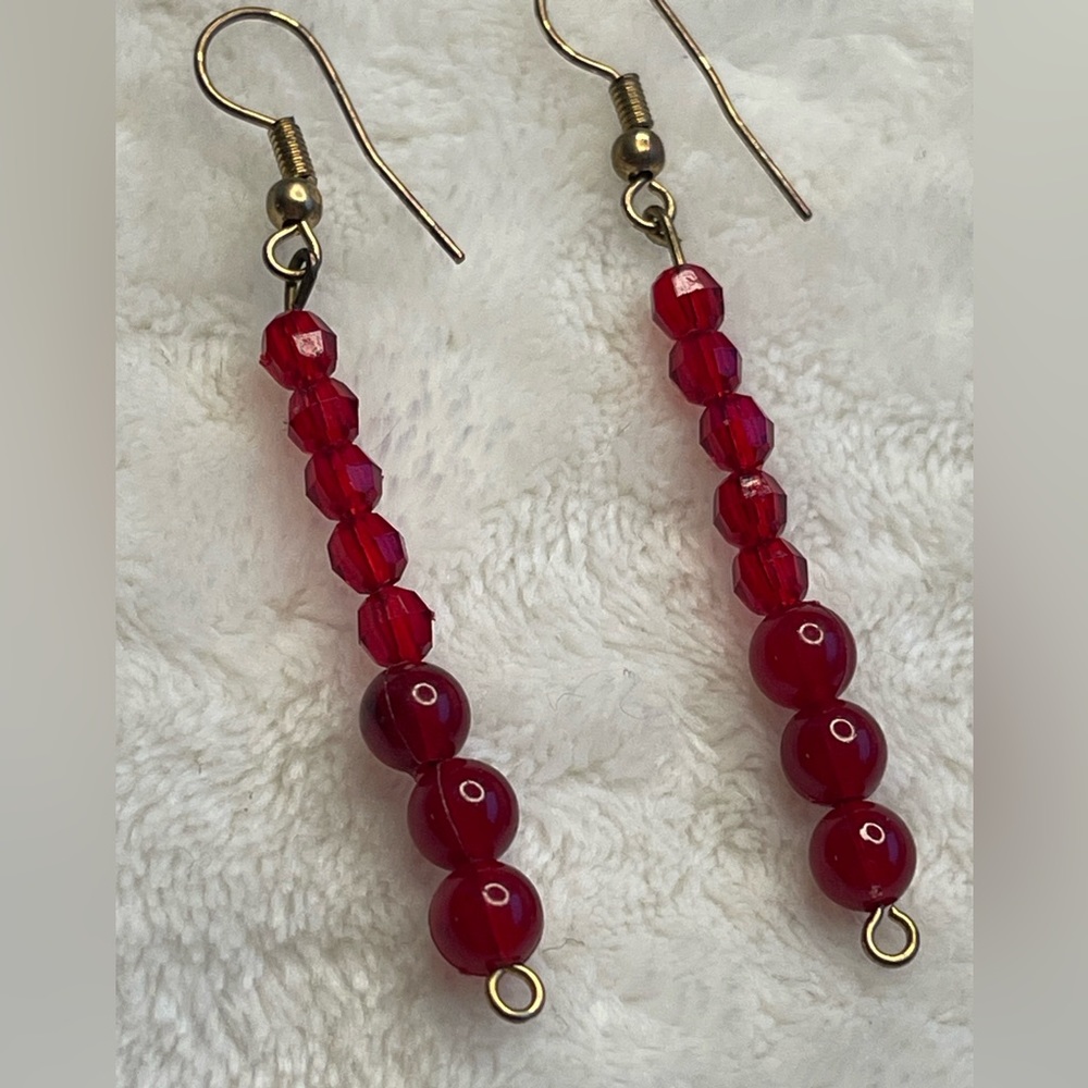 Ruby Red Vintge Beaded Drop Earrings